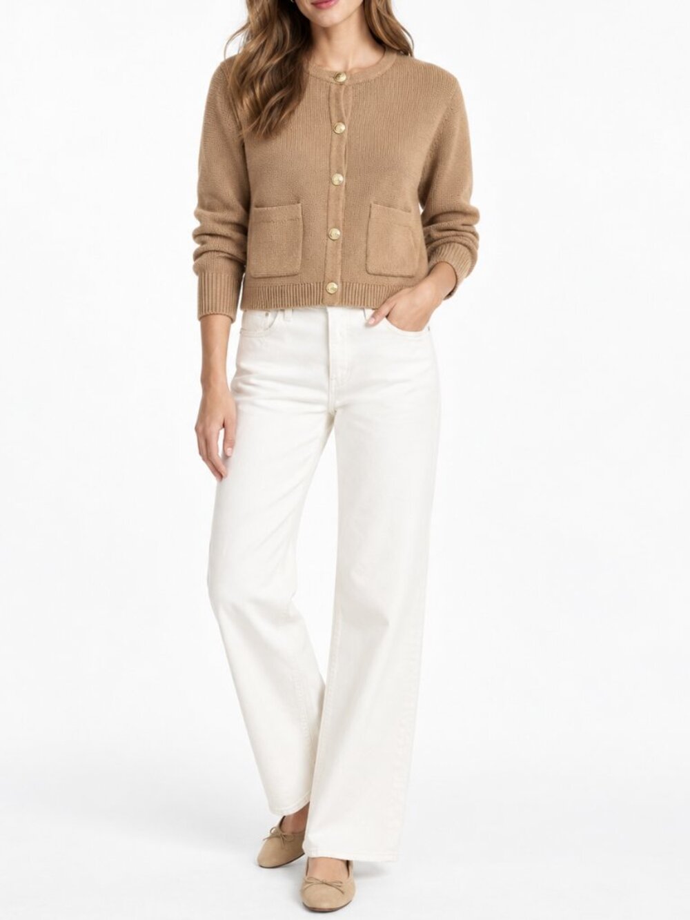J.Crew Relaxed Emilie Sweater Lady Jacket Tan Cropped Cotton Cardigan (Size S)